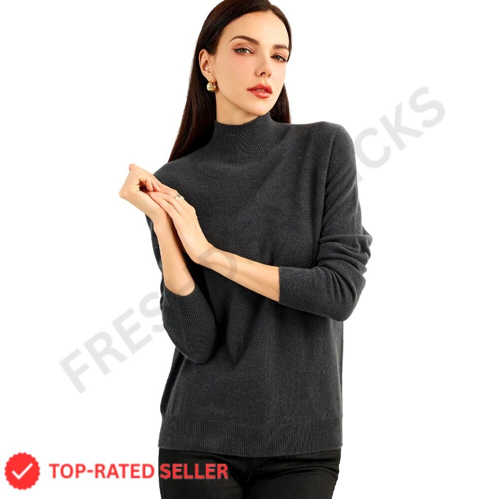 Mock Neck Cashmere Sweater Seamless Knit Pullover Warm Winter Minimal Chic
